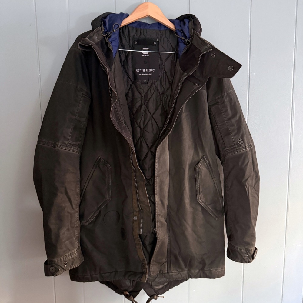 G-Star Raw Batt Short Parka Men's L Asphalt/Black Hooded Fishtail Gorpcore Coat